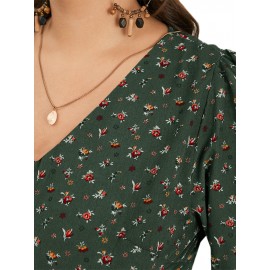 Floral Print Long Sleeves V-neck Casual Dress For Women