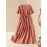 Women Solid Notched Neck Frog Button Drawstring Waist Dress