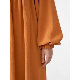 Solid Slit Tie Front Long Sleeve V-neck Casual Dress