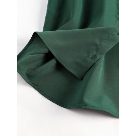 Women Solid Lapel Double Pocket Button Front Shirt Dress