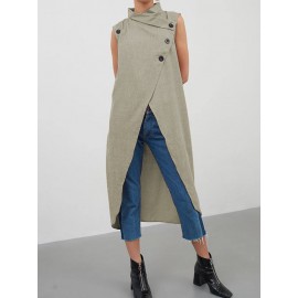 Solid Color Cross Wrap High Low Sleeveless Blouse For Women