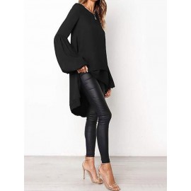Front Two-layer Lantern Sleeves Long-sleeved Hem Stitching Blouse