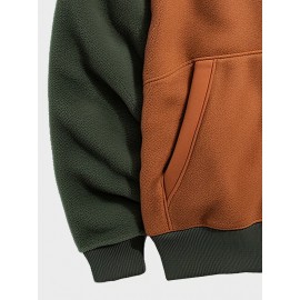 Mens Contrast Patchwork Kangaroo Pocket Fleece Drawstring Hoodies Winter