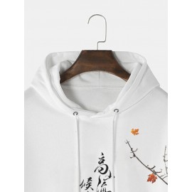 Mens Chinese Character Ink Print Loose Drawstring Hoodies Winter